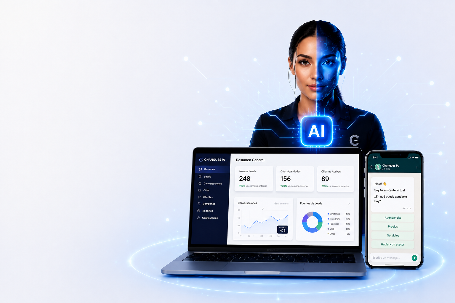 Automatización con Inteligencia Artificial para empresas, asistentes virtuales, CRM y marketing digital | Changues IA